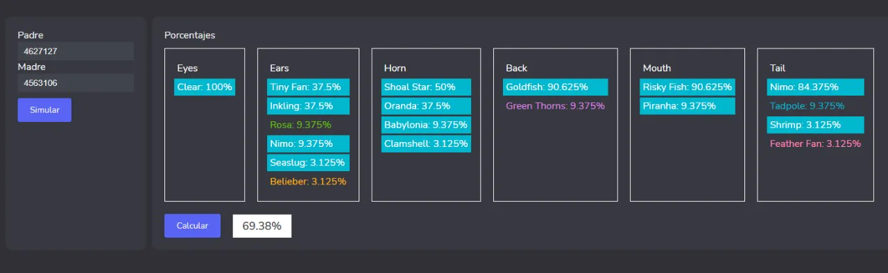 Primera versión de la calculadora de breeding de AxiePlus